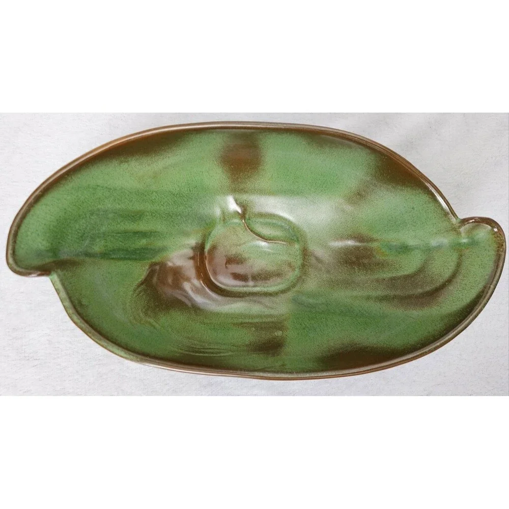 Vintage FRANKOMA Pottery Bowl #202 Prairie Brown Green Oval Serving Fruit Bowl